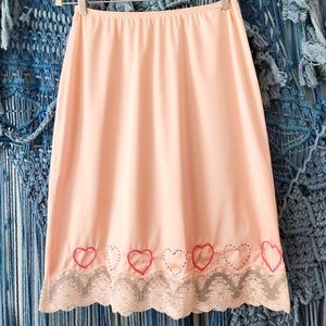 Vintage Hand Embroidered Pink Heart Skirt